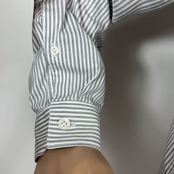 Theory White And Blue Stripes Long Sleeve Button Down Shirt Size S - Picture 3 of 11